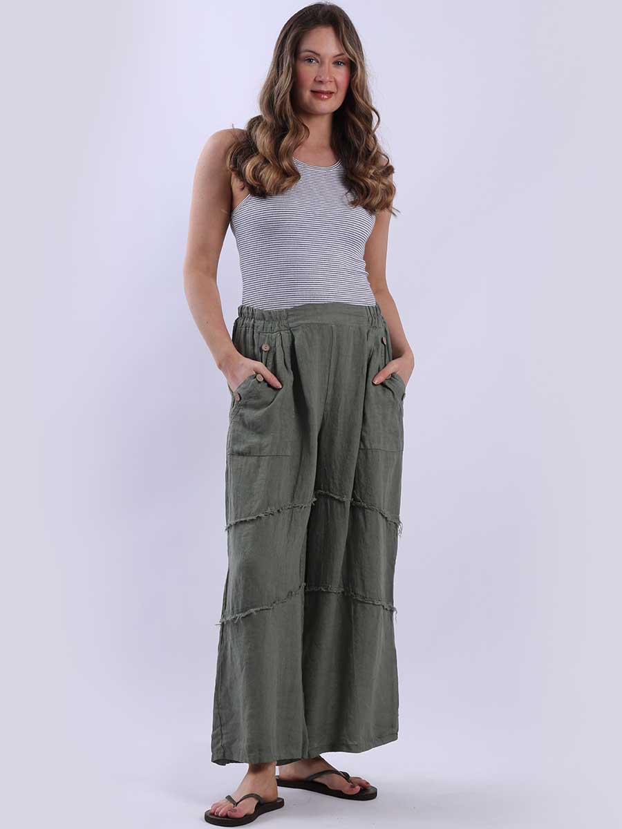 Wide Leg Linen Trouser Khaki