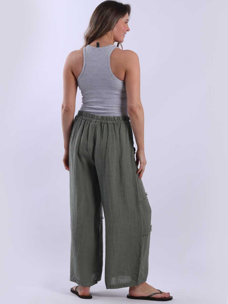 Frayed Edge Linen Palazzo Pant