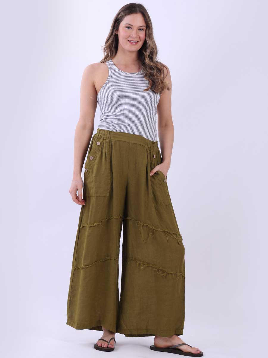 Wide Leg Linen Trouser Olive