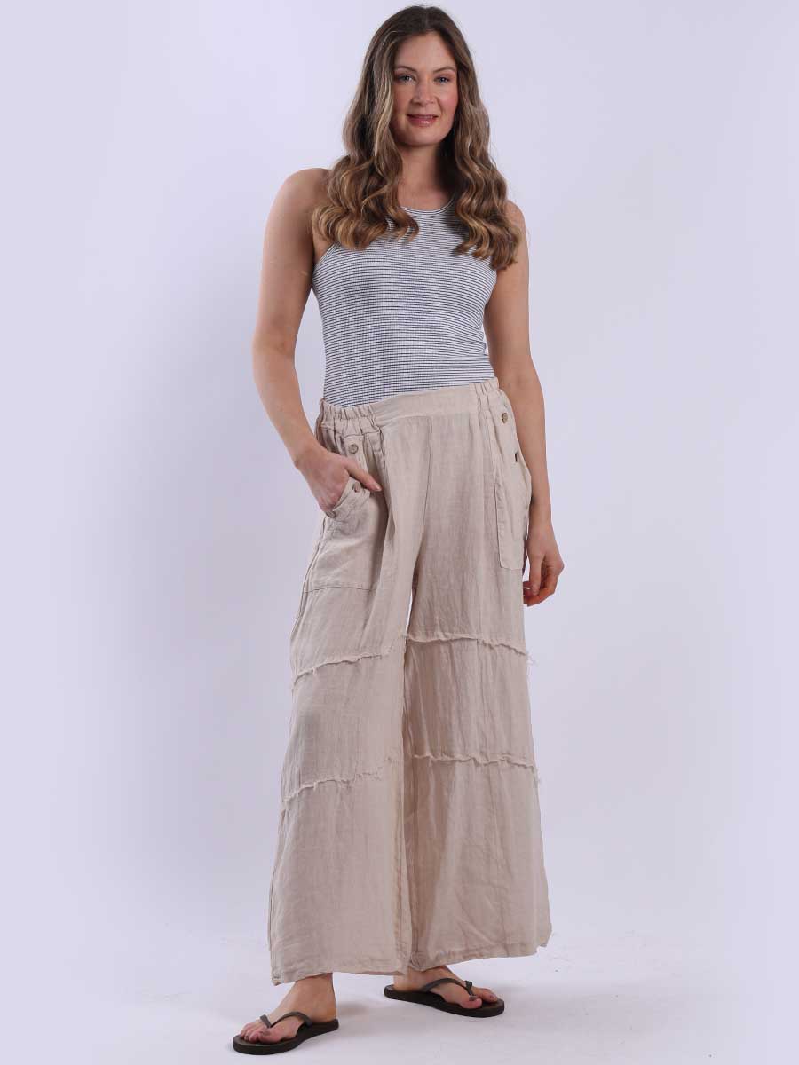 Wide Leg Linen Trouser Beige