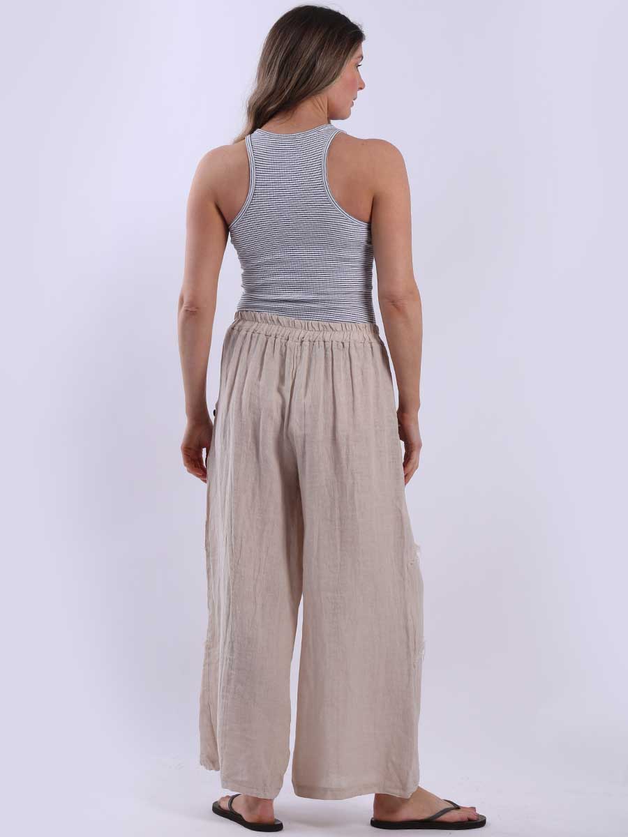 Frayed Edge Linen Palazzo Pant