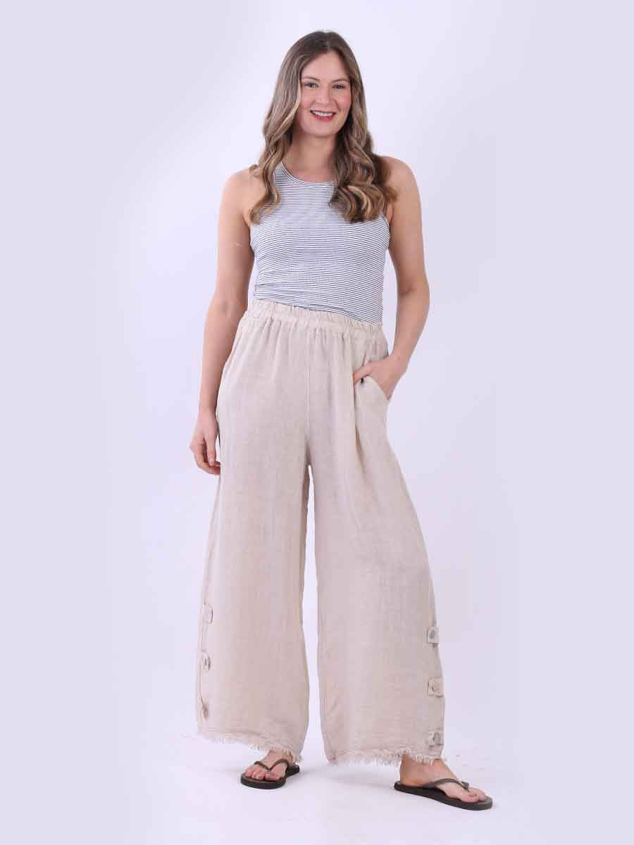 Wide Leg Linen Trouser Beige