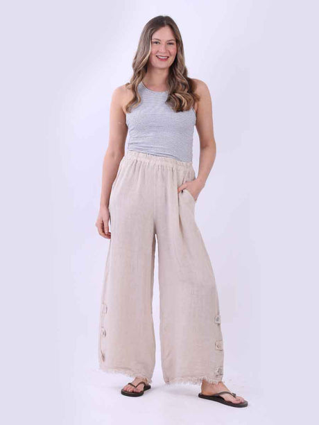 Wide Leg Linen Trouser Beige