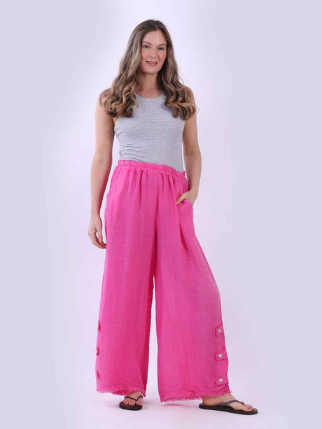 Wide Leg Linen Trouser Fuchsia