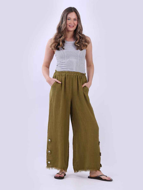 Wide Leg Linen Trouser Olive