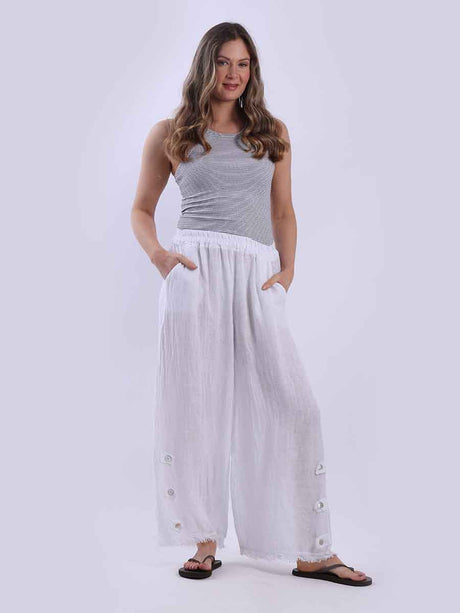 Wide Leg Linen Trouser White