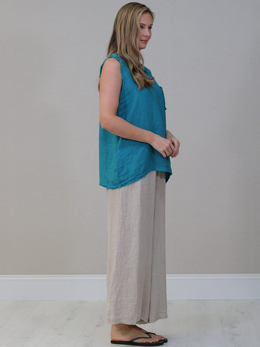 Plain Linen Frayed Edge Crop Top