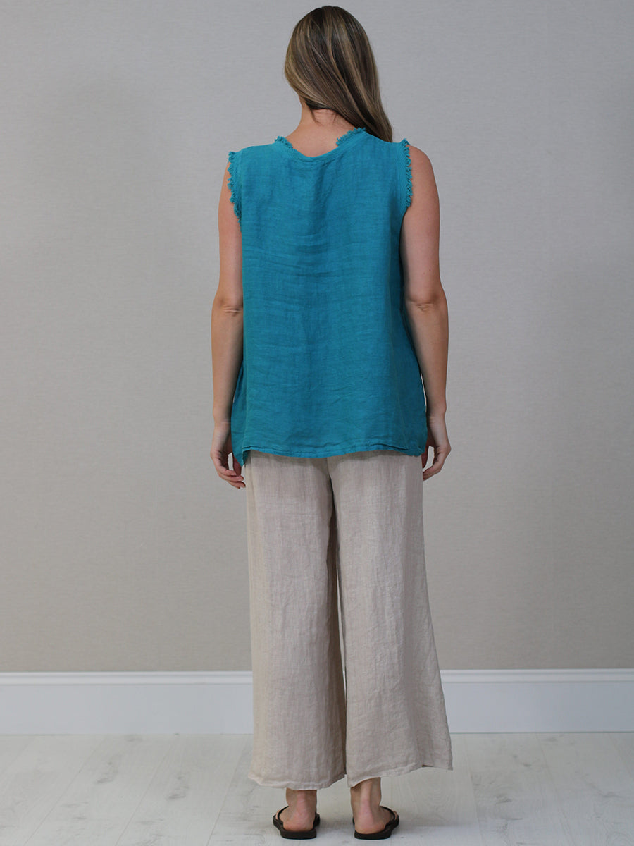 Plain Linen Frayed Edge Crop Top