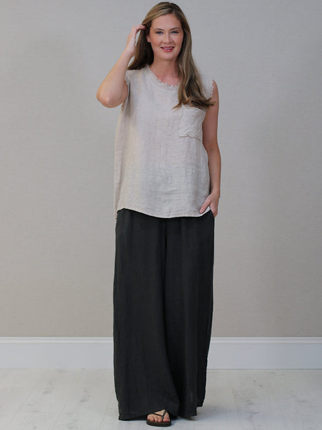 Linen Crop Vest Top Beige