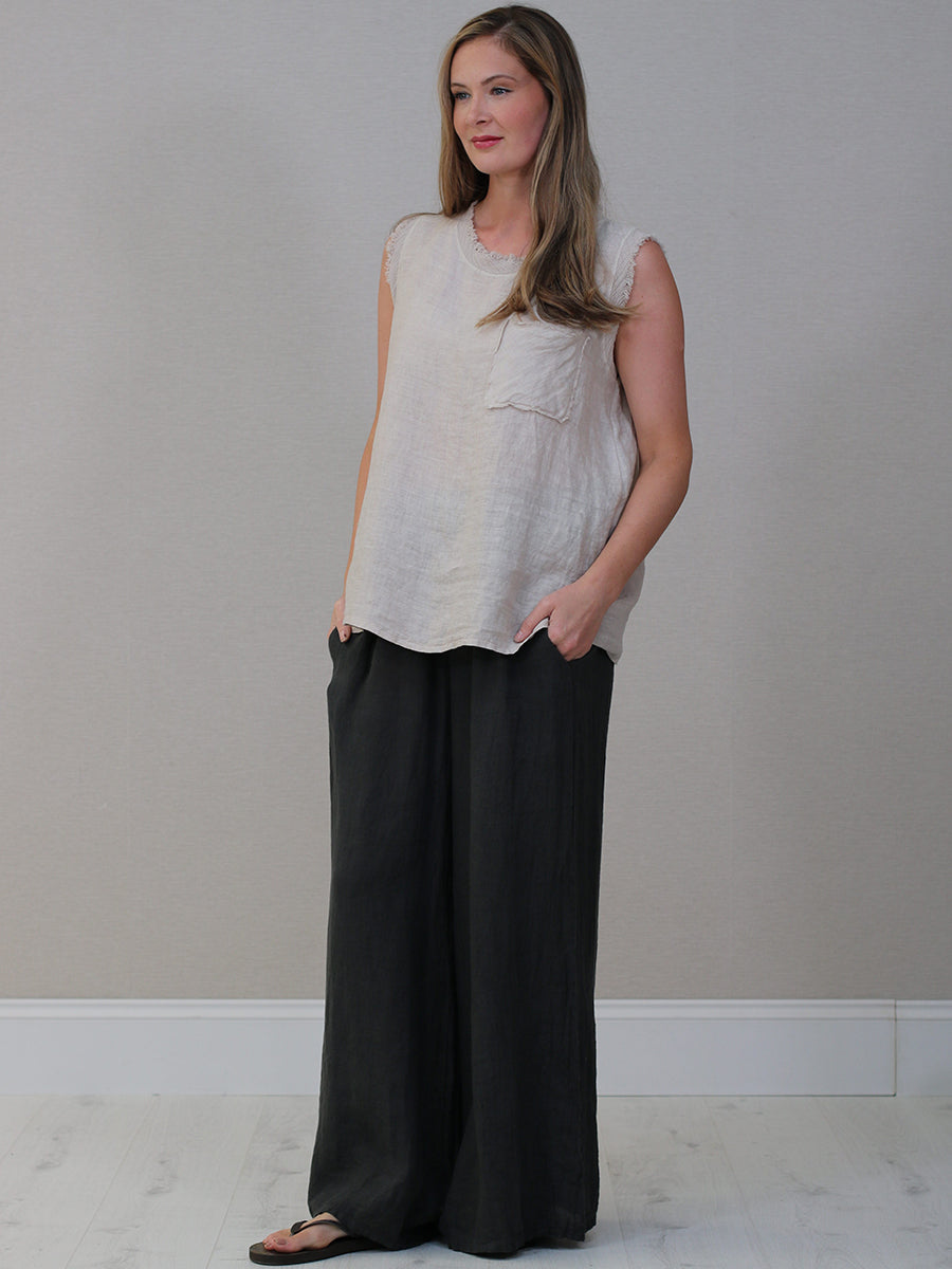 Plain Linen Frayed Edge Crop Top