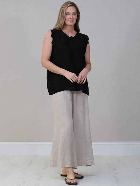 Linen Crop Vest Top Black