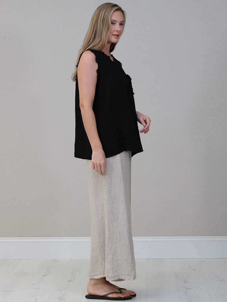Plain Linen Frayed Edge Crop Top