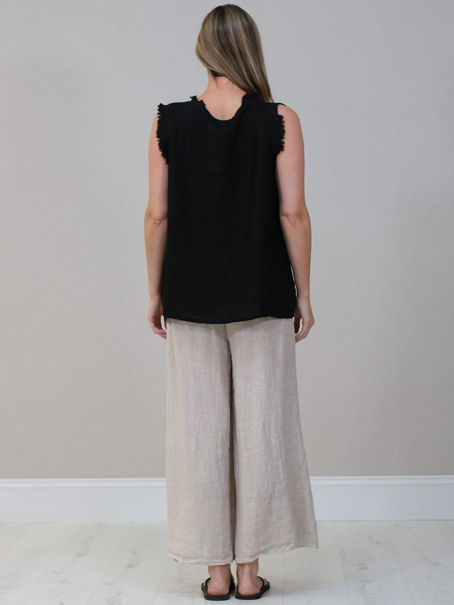Plain Linen Frayed Edge Crop Top