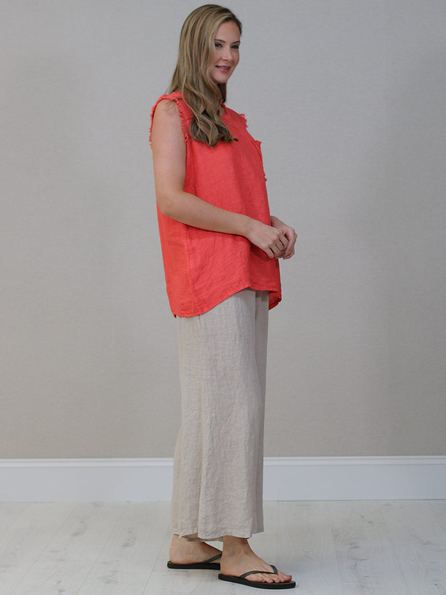 Plain Linen Frayed Edge Crop Top