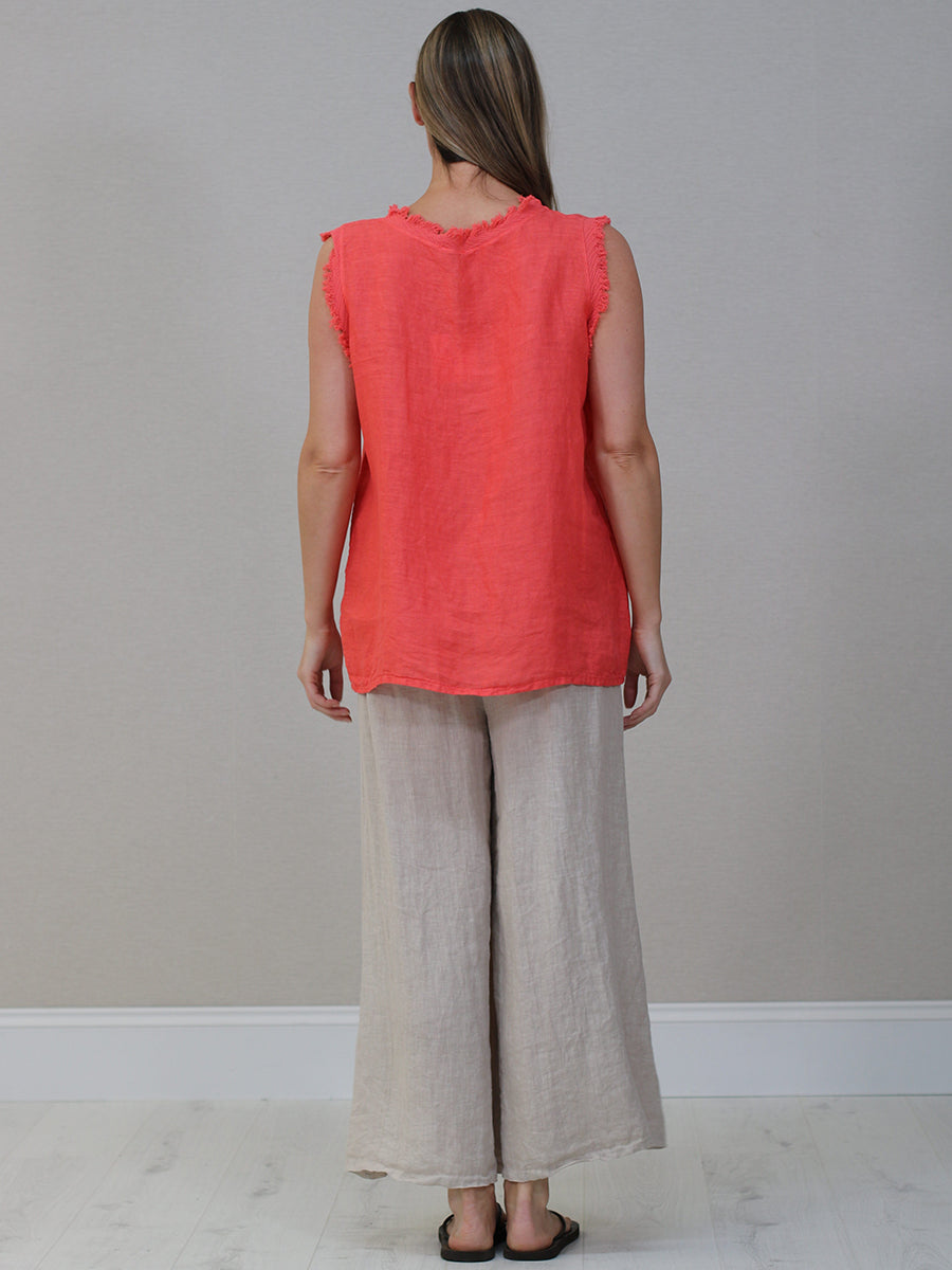 Plain Linen Frayed Edge Crop Top