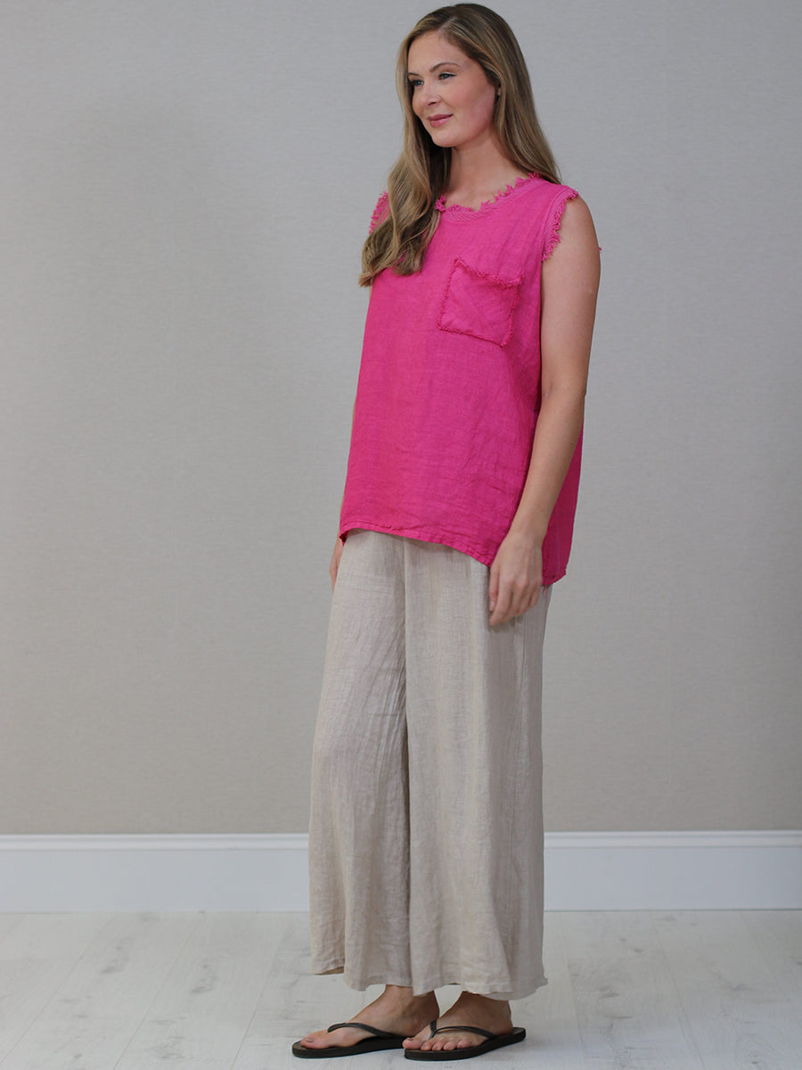 Plain Linen Frayed Edge Crop Top