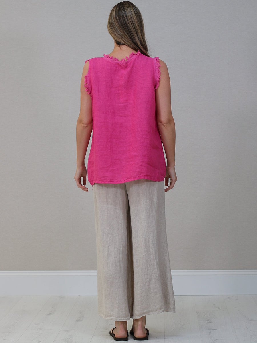 Plain Linen Frayed Edge Crop Top