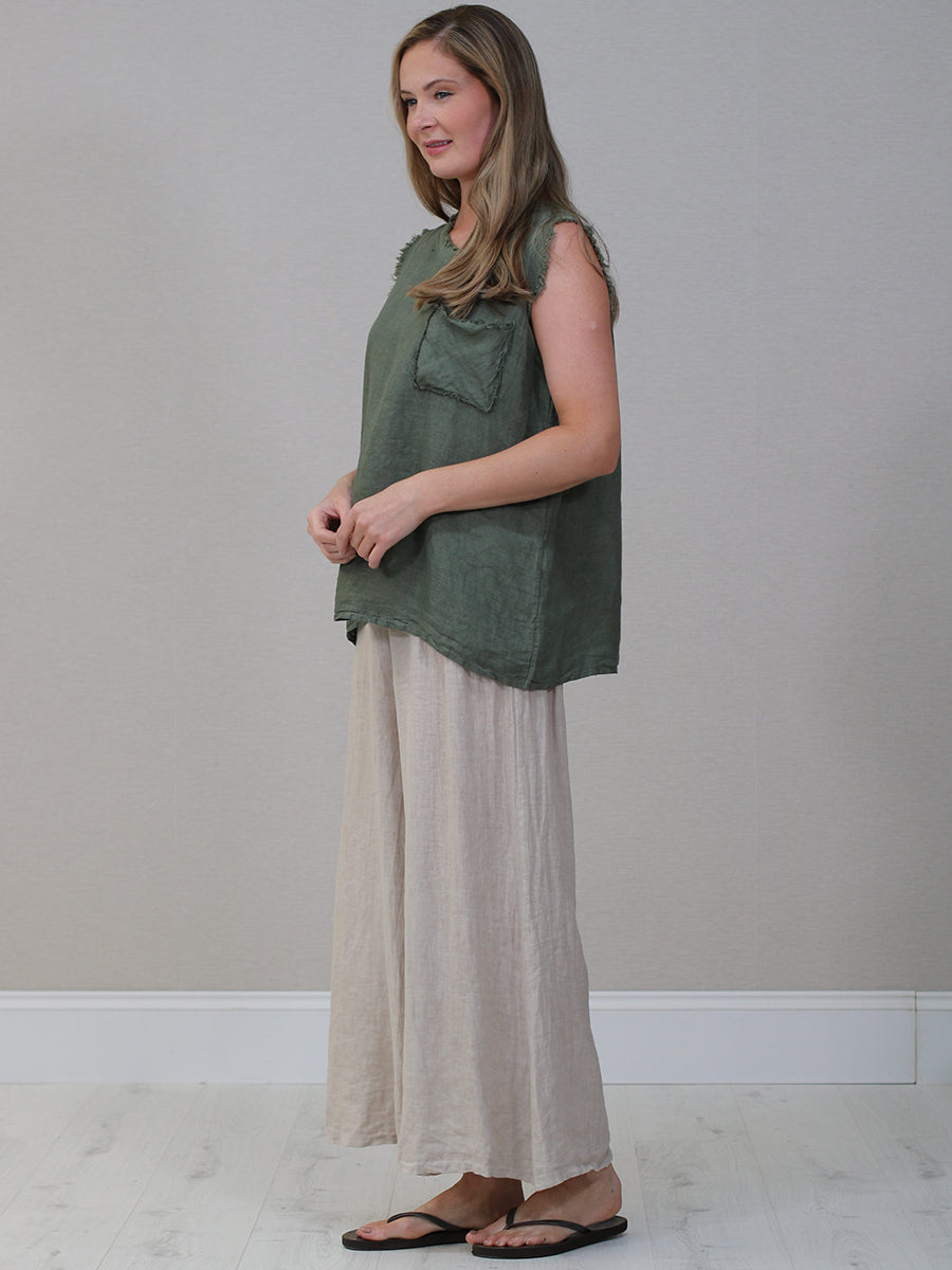 Plain Linen Frayed Edge Crop Top
