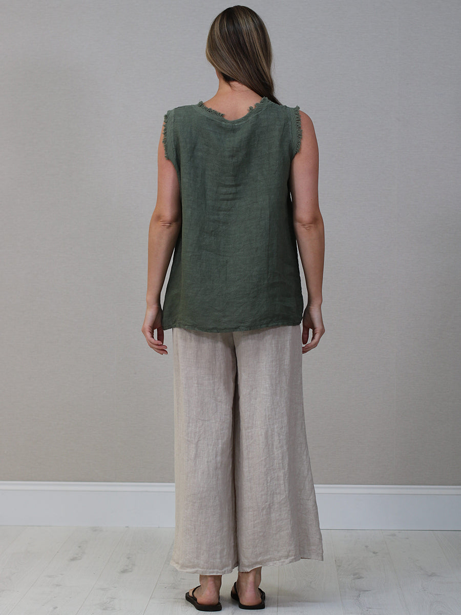 Plain Linen Frayed Edge Crop Top