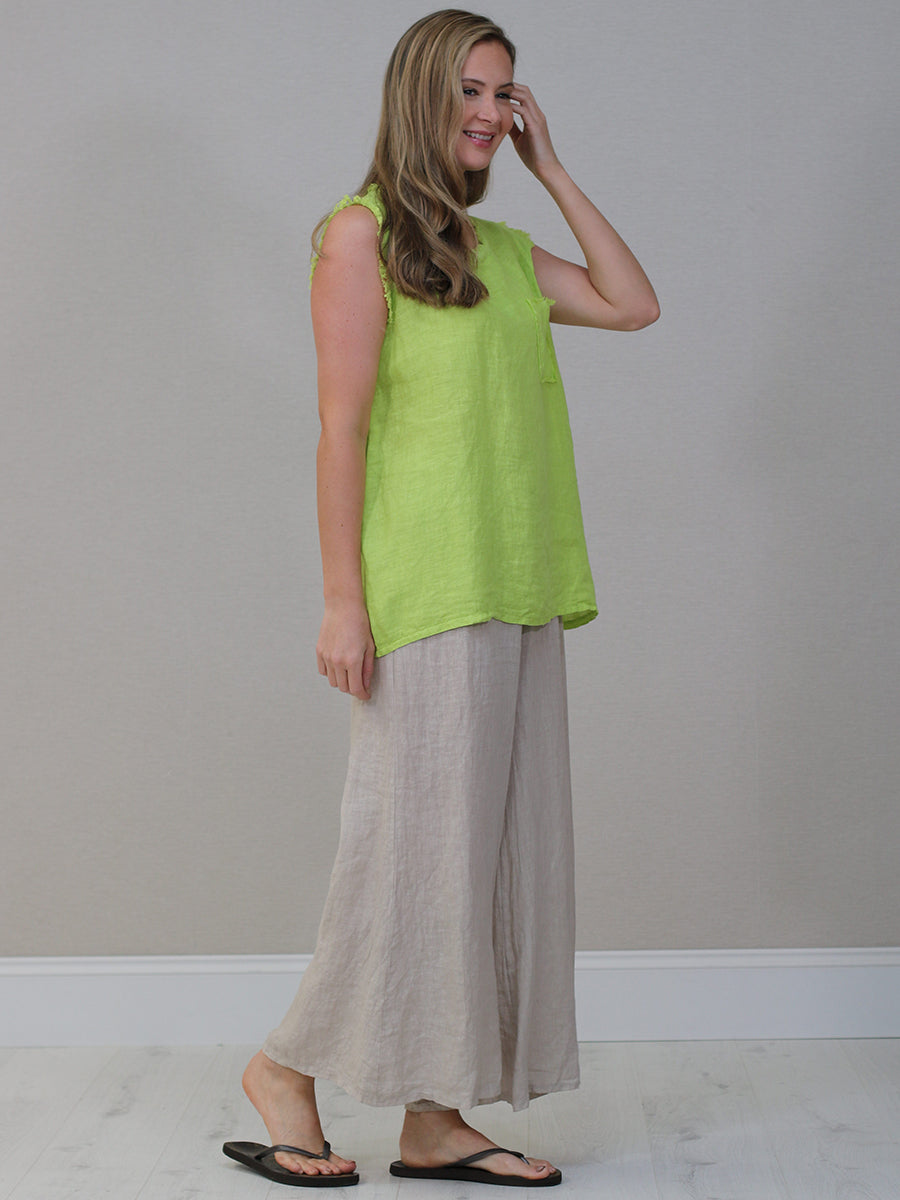 Plain Linen Frayed Edge Crop Top