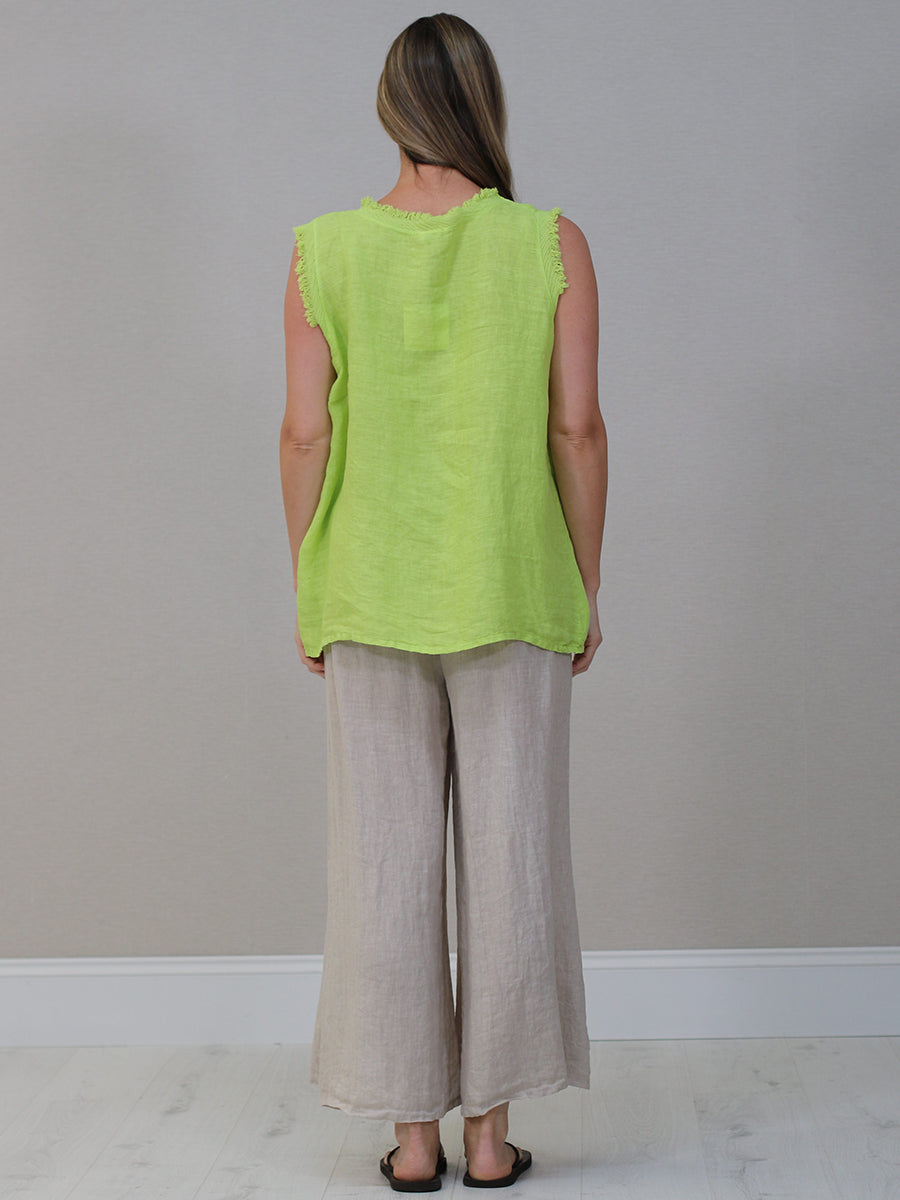 Plain Linen Frayed Edge Crop Top