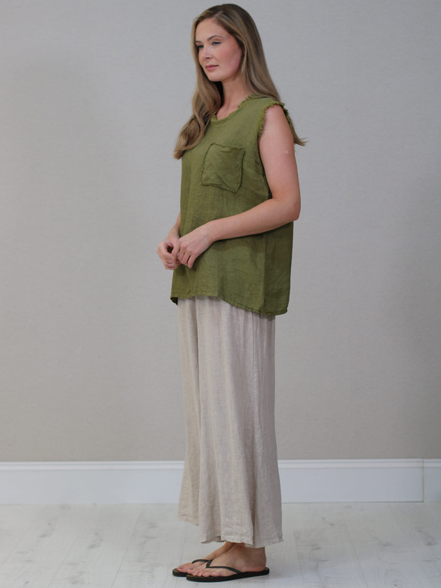 Plain Linen Frayed Edge Crop Top