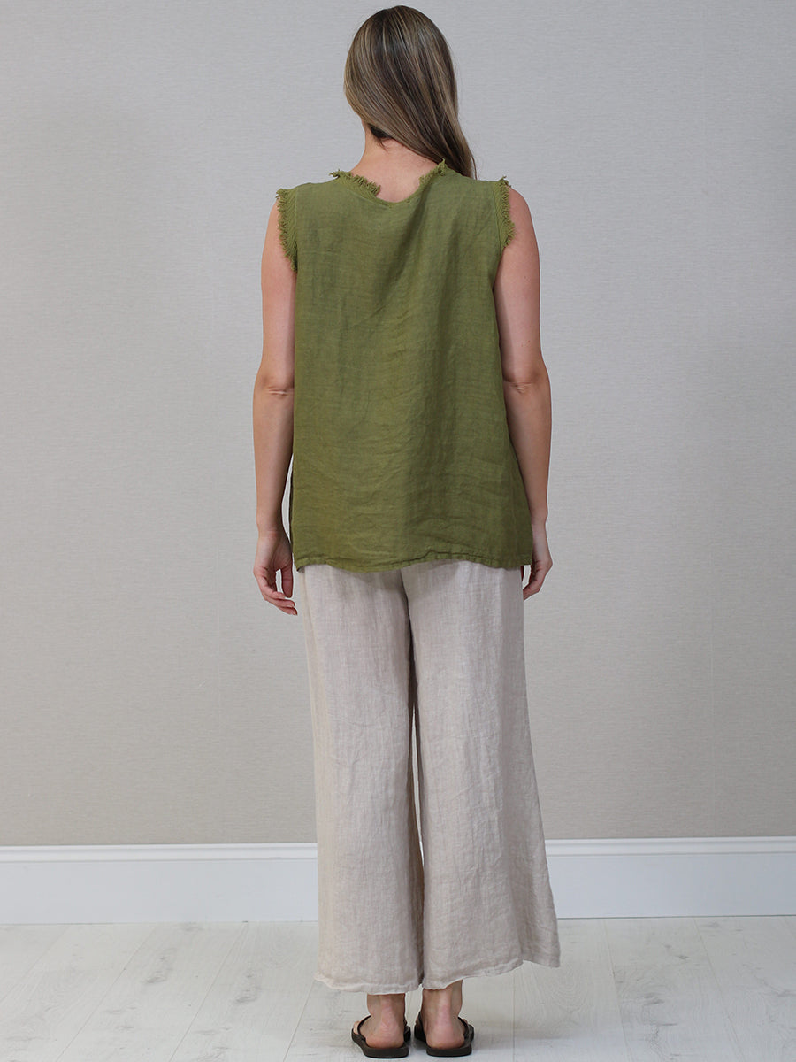 Plain Linen Frayed Edge Crop Top