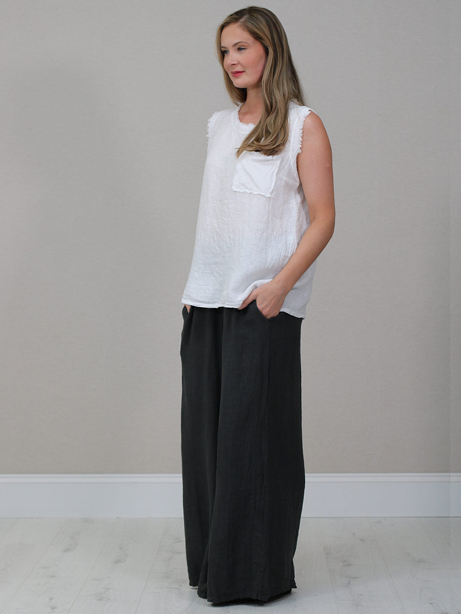 Plain Linen Frayed Edge Crop Top