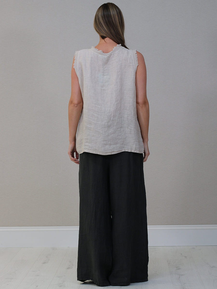 Plain Linen Frayed Edge Crop Top