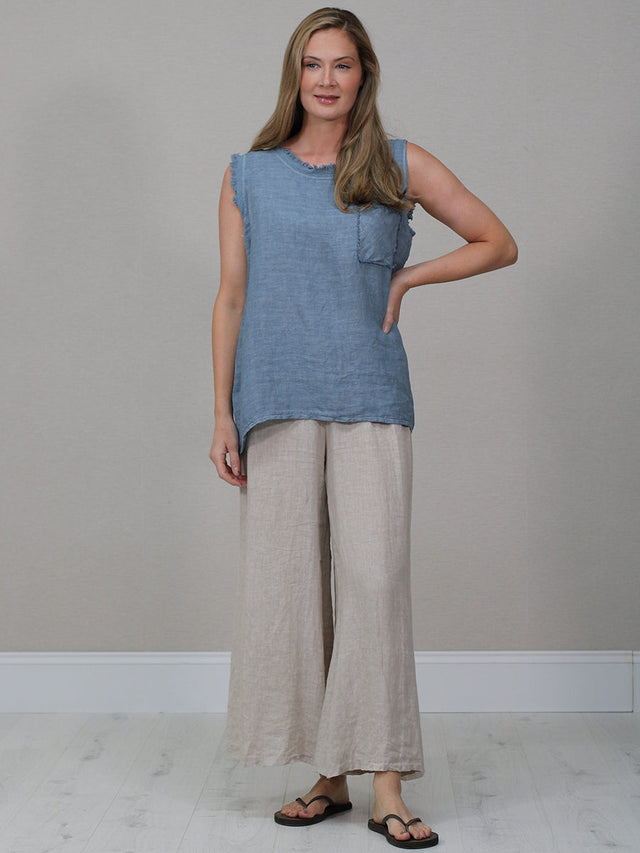 Linen Crop Vest Top Denim