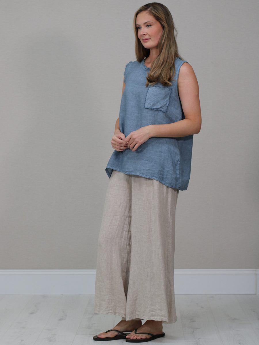 Plain Linen Frayed Edge Crop Top