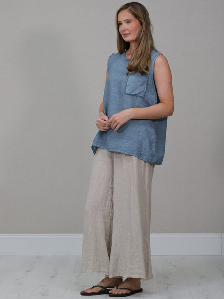Plain Linen Frayed Edge Crop Top