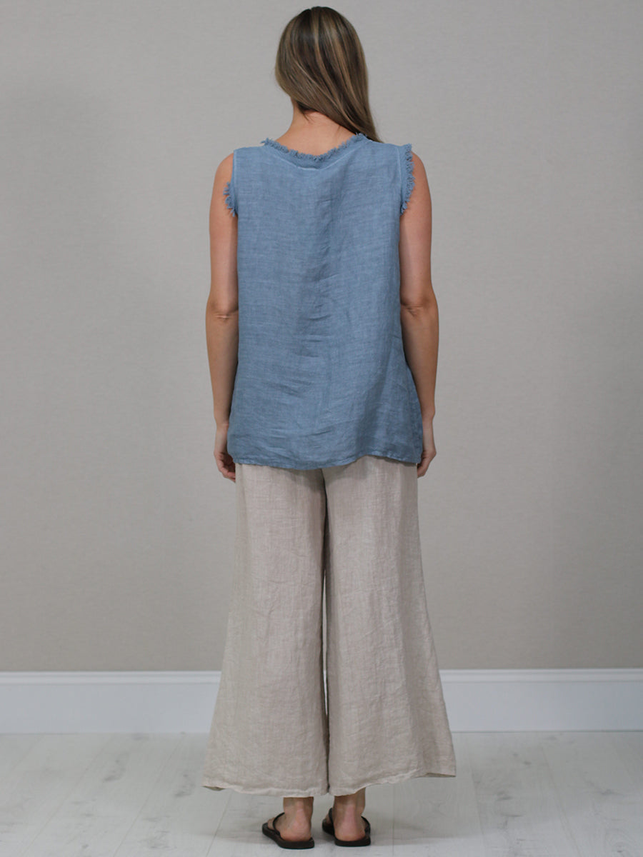 Plain Linen Frayed Edge Crop Top