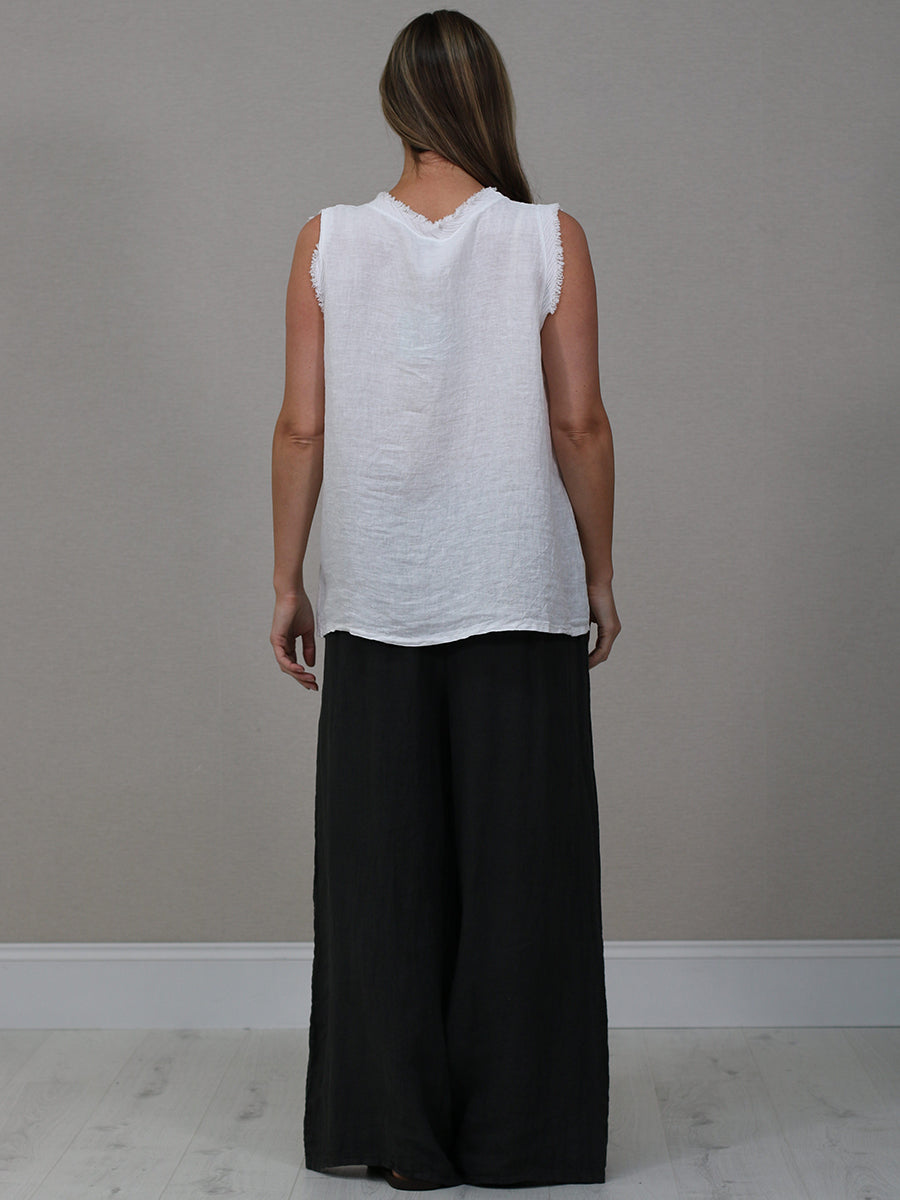 Plain Linen Frayed Edge Crop Top