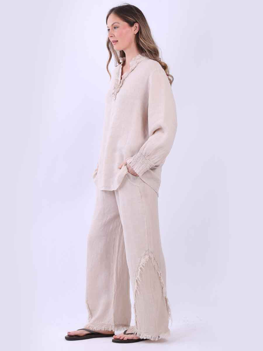 Women Plain Linen Frill Top