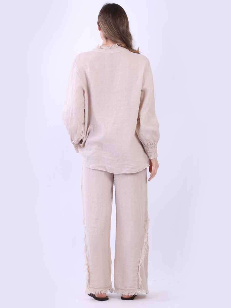 Women Plain Linen Frill Top