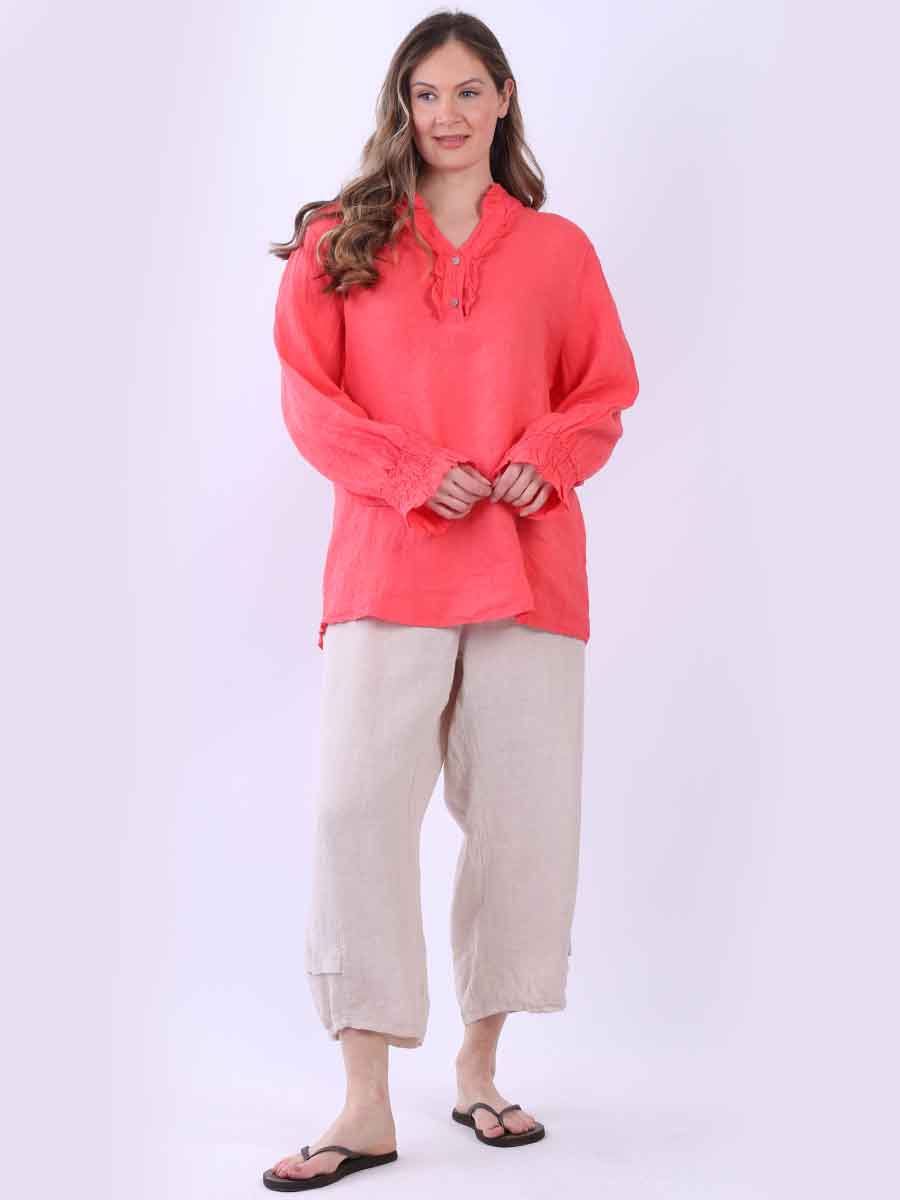 Linen Lagenlook Top Coral