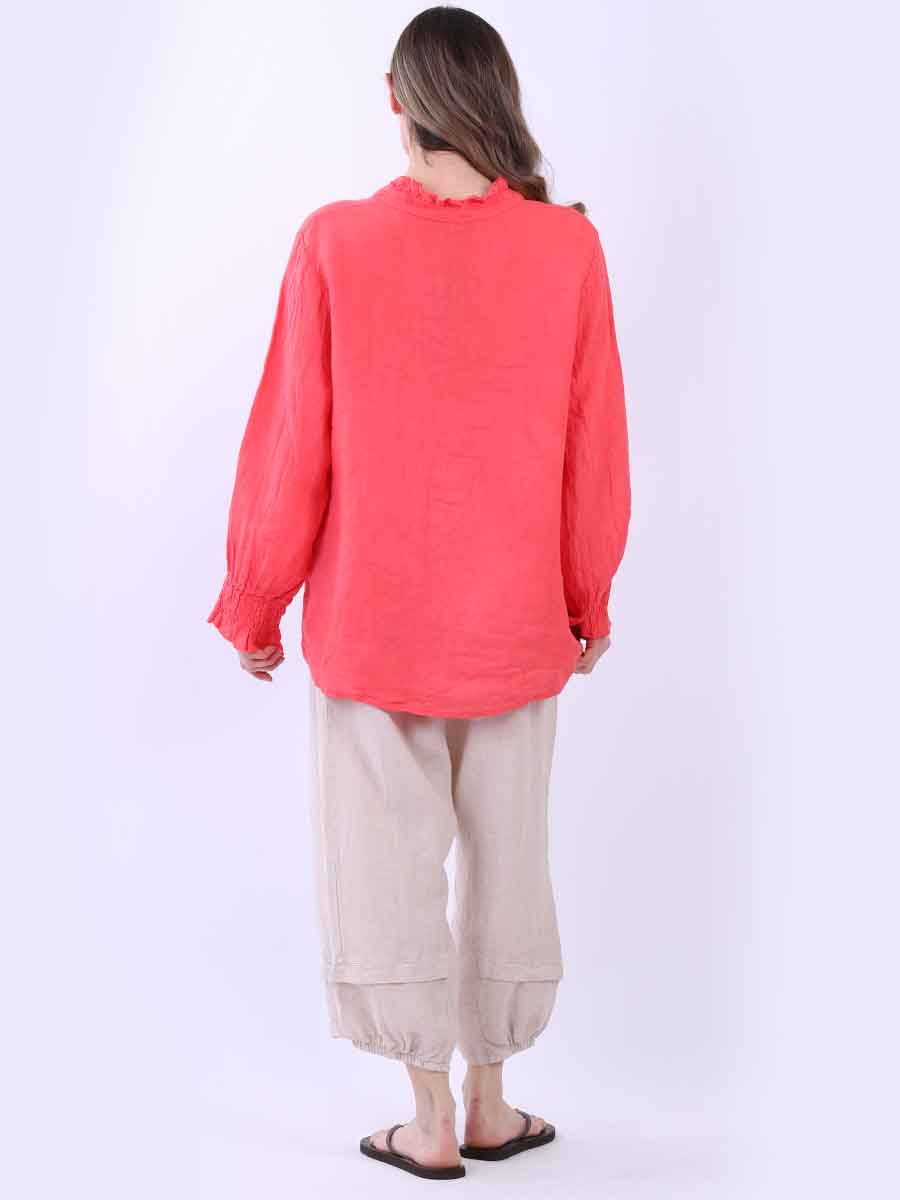 Women Plain Linen Frill Top
