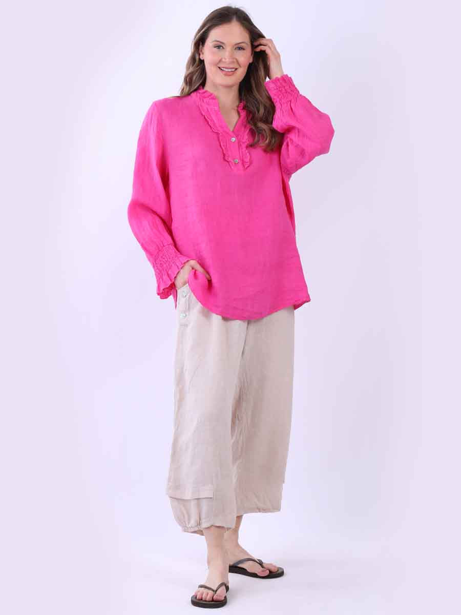 Linen Lagenlook Top Fuchsia