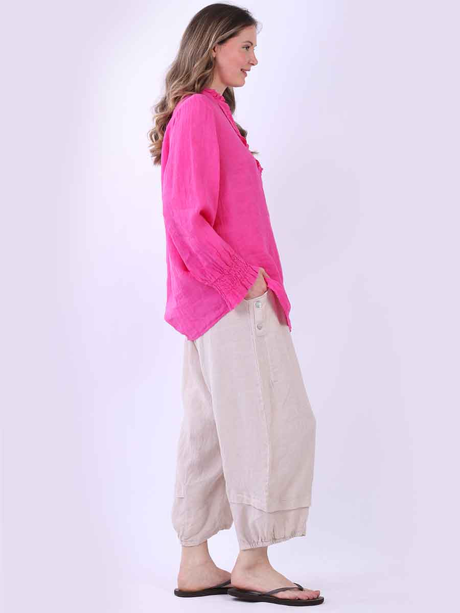 Women Plain Linen Frill Top