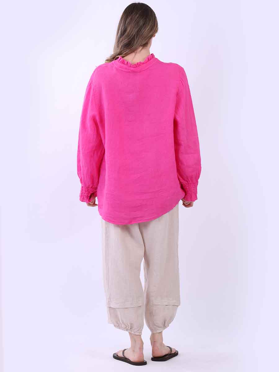 Women Plain Linen Frill Top