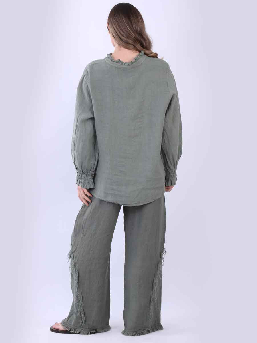 Women Plain Linen Frill Top