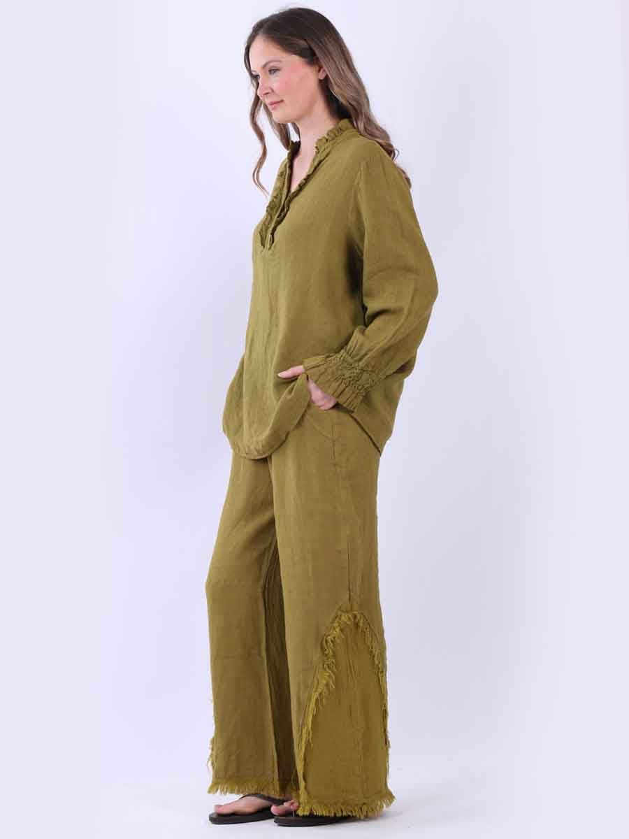 Women Plain Linen Frill Top