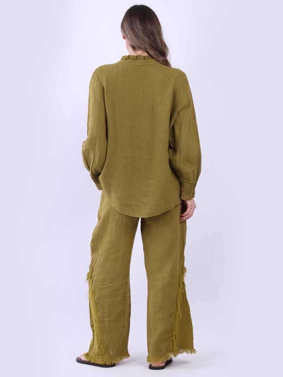 Women Plain Linen Frill Top