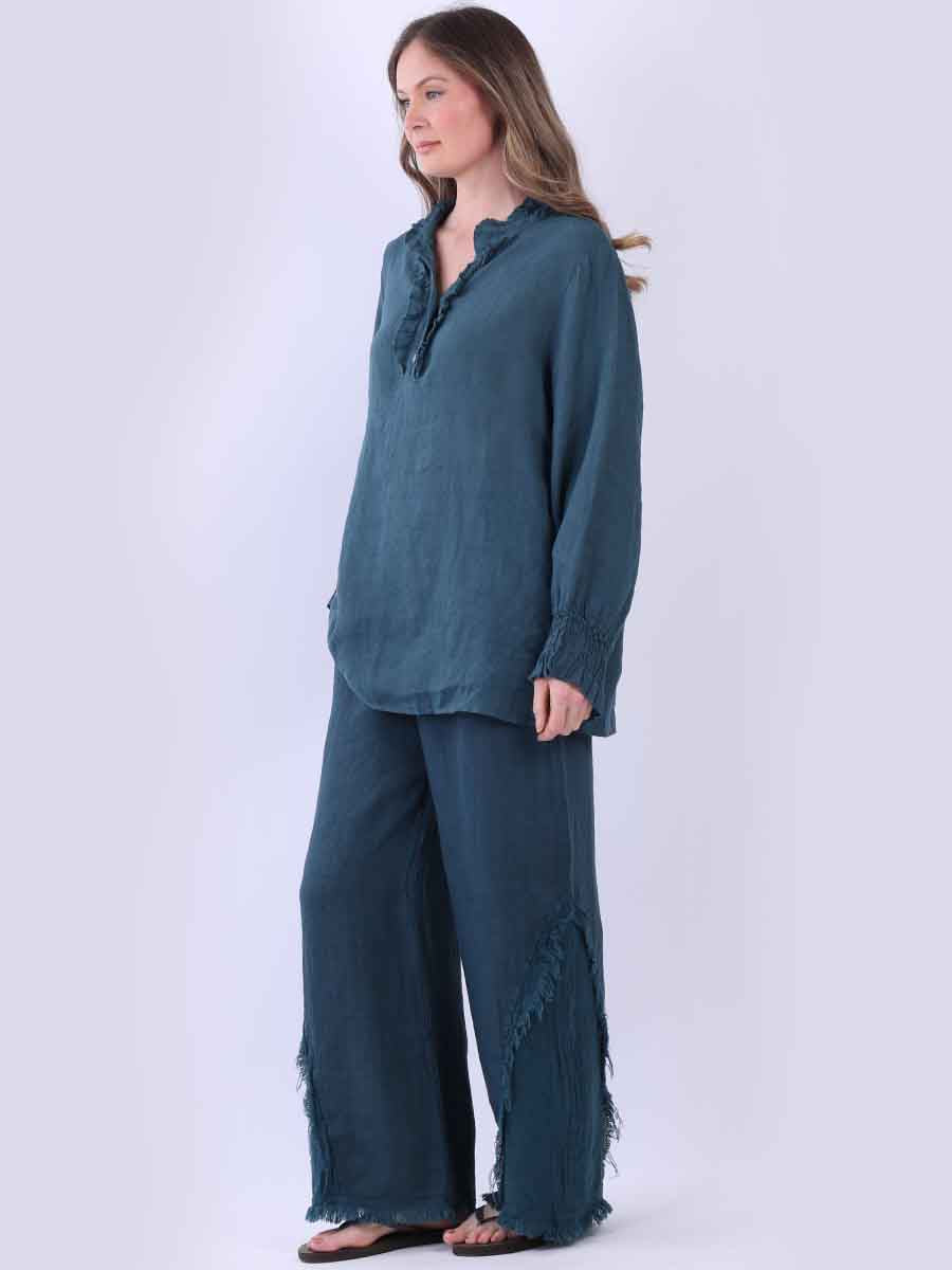 Women Plain Linen Frill Top