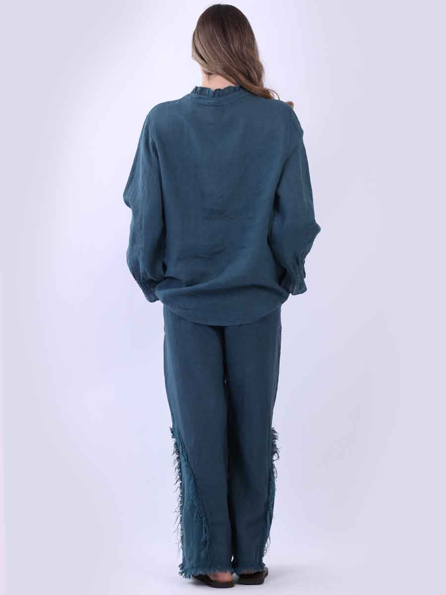 Women Plain Linen Frill Top