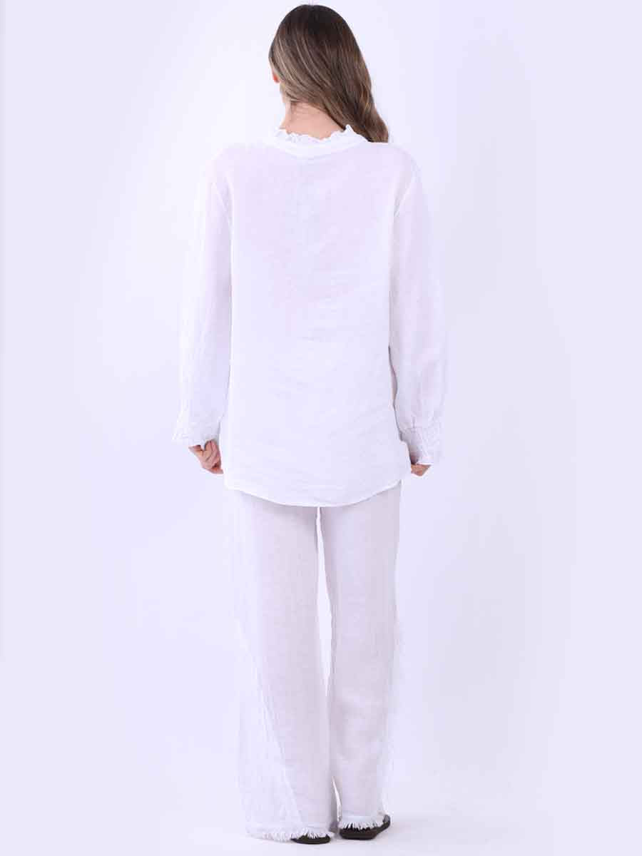 Women Plain Linen Frill Top