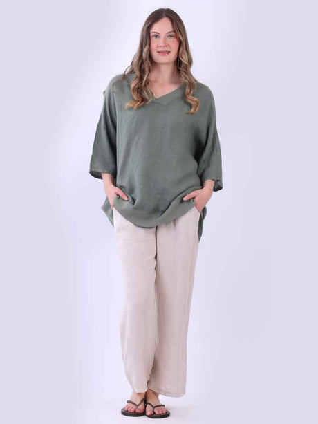 Oversized Satin Top Khaki