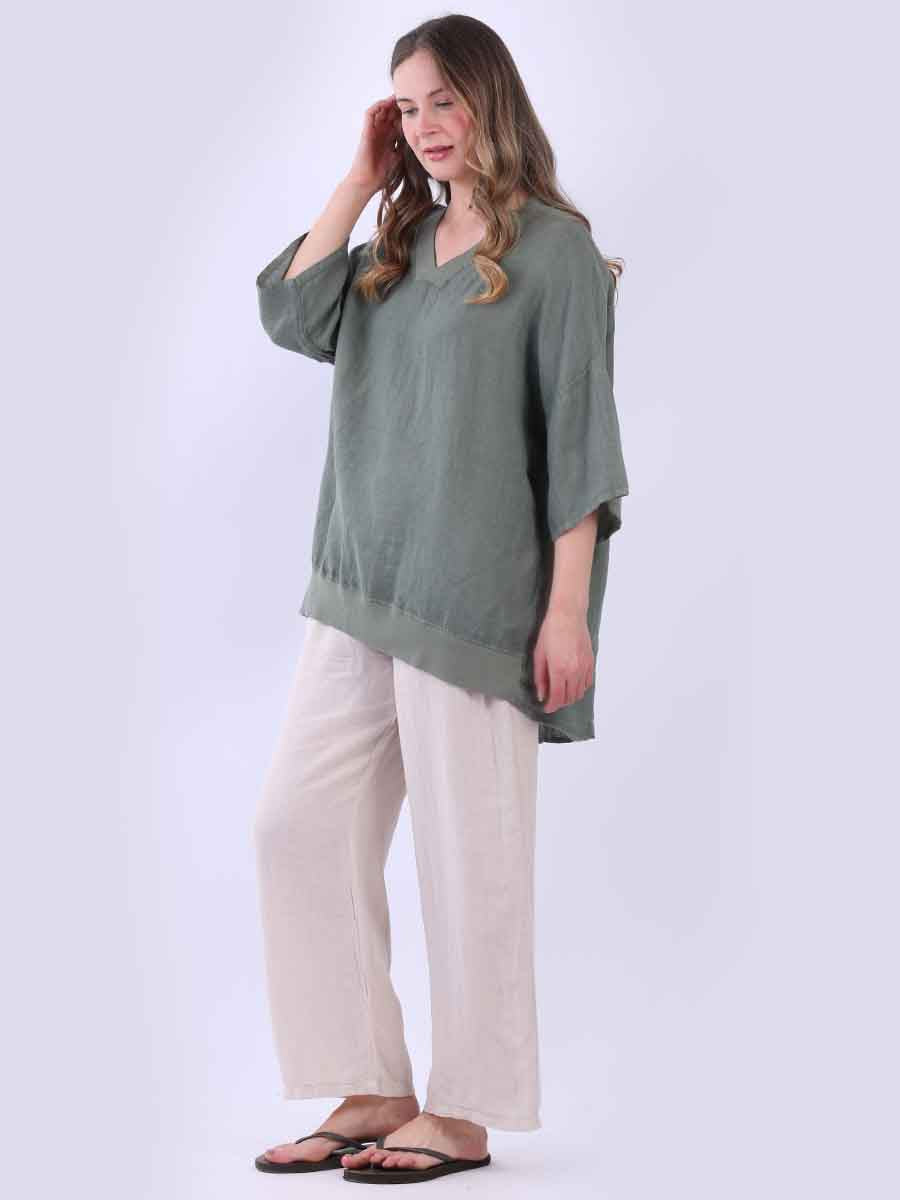 V-Neck Linen Plus Size Satin Top