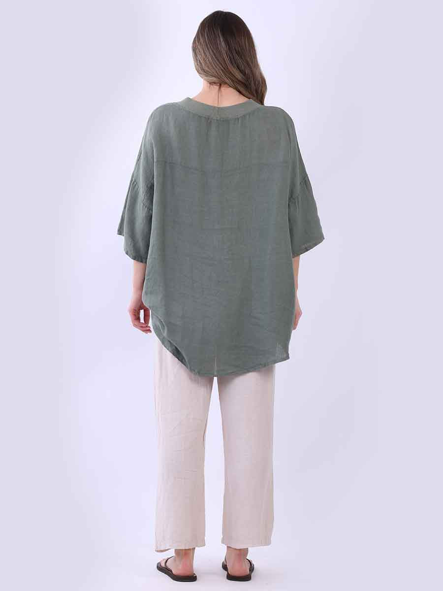 V-Neck Linen Plus Size Satin Top